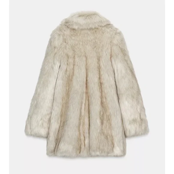 Zara Cream Faux Fur Coat - Picture 2 of 3